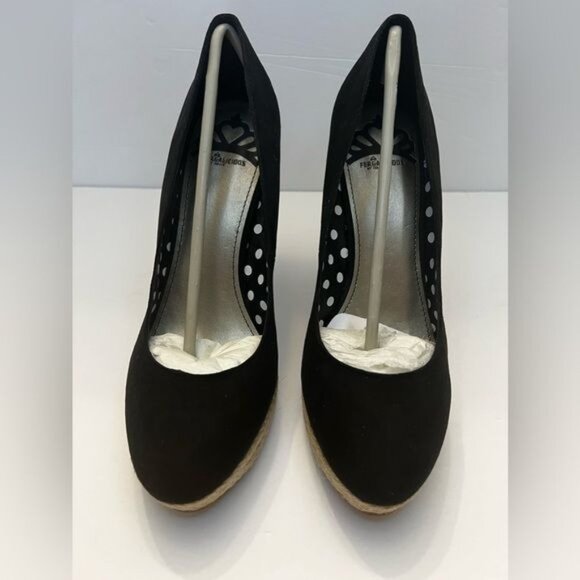 Fergalicious By Fergie Womens Black Espadrille Wedge Heels Polka Dot Lining 4.5" - Picture 6 of 12